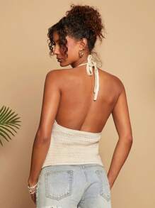 Travachic Solid Color Twist Front Backless Sleeveless Crop Top