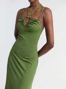 Maija Vestido de verano verde con espalda abierta para mujer, vestido maxi elegante y sencillo con tirantes cruzados, cola de gallo sin espalda, elegante, para fiesta, graduación profesional de damas y verano casual, Formal Vestido para fiestas/danza, outfit de cumpleaños