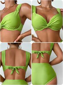 Swim DD+ Ensemble de maillot de bain push-up avec rembourrage et décoration de nœud sexy, tailles DD+