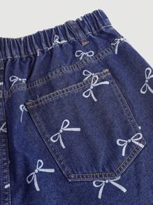 SHEIN MOD Große Größen Denim Shorts, lässig geschnitten mit hoher Taille und Schleifendekor, blau