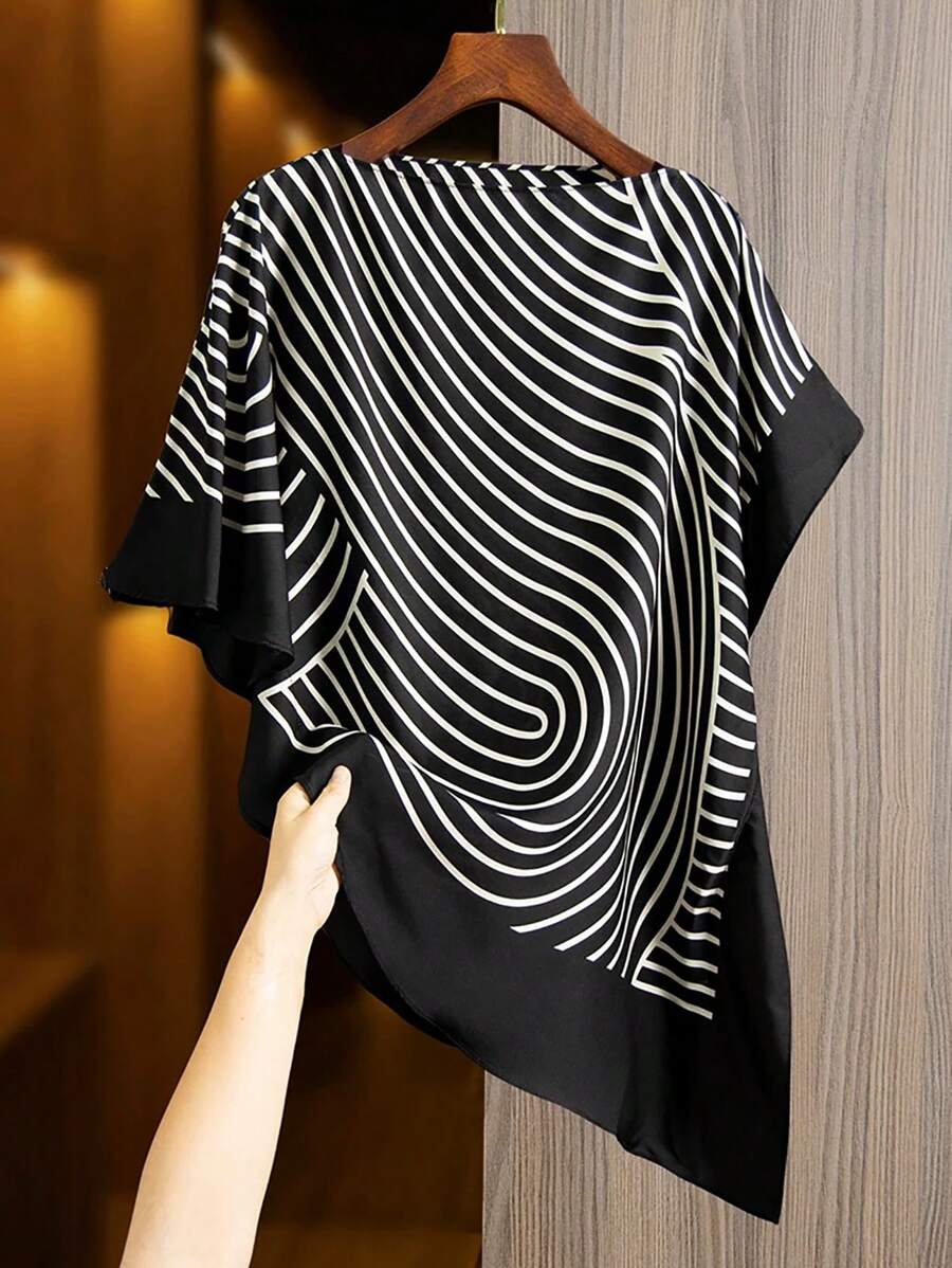 Franclia Asymmetrical Striped Satin Off Shoulder Blouse