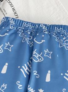 Baby Girls Casual Loose Cartoon Universe Print Long Pants - Blue - View 5