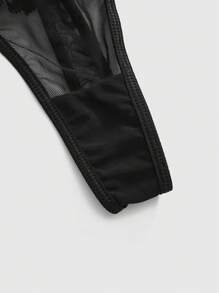 ROMWE 1pc Gothic Floral Lace Thong Panty, Sexy - Black - View 4