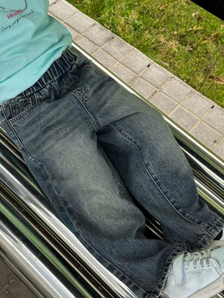 Young Boy Washed Loose Straight Leg Jeans