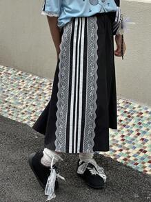 DAZY Tween Girl Lace Patchwork A-Line Elastic Waist Skirt, Summer, Back To School Clothes - Black - View 1