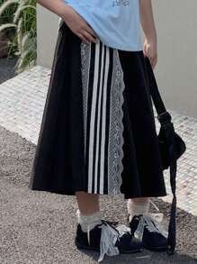 DAZY Tween Girl Lace Patchwork A-Line Elastic Waist Skirt, Summer, Back To School Clothes - Black - View 5