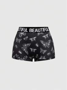 ROMWE Grunge Punk 1pc Gothic Butterfly Pattern Jacquard Knit Briefs Panties Shorts - Black - View 1