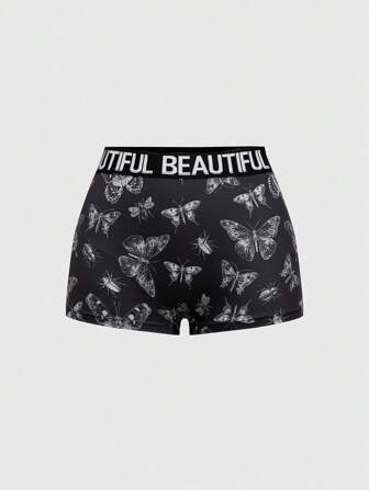 Grunge Punk 1pc Gothic Butterfly Pattern Jacquard Knit Briefs Panties Shorts