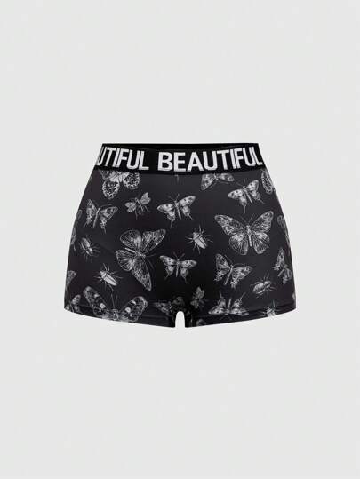 Grunge Punk 1pc Gothic Butterfly Pattern Jacquard Knit Briefs Panties Shorts