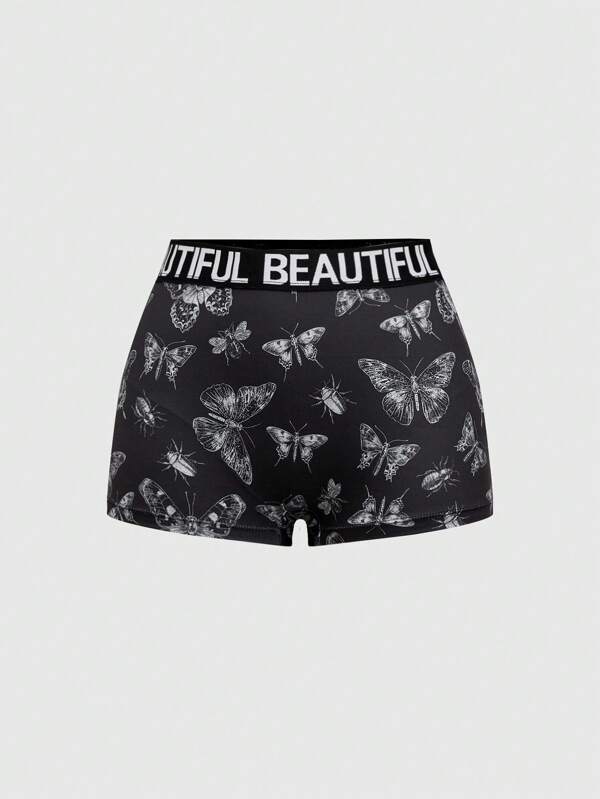 ROMWE Grunge Punk 1 pièce de culotte courte gothique à motif de papillon en jacquard tricoté