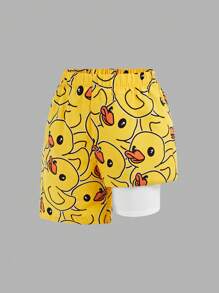 SHEIN Kids/Tween Boys Casual Multi-Way Comfortable Yellow Duckling Print Loose Patchwork Lining Swim Trunks Beachwear, Swimsuit, Swimsuits, Teen Swimsuits, Tween Bathing Suits Boys Duck Shorts Boys Yellow Shorts Duck Bathing Suit Boys Bathing Suit Shorts Yellow Duck Shorts