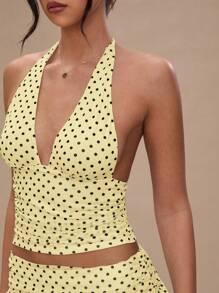 SHEIN BAE Women's Casual Vacation Style Polka Dot Print Backless Cropped Tank Top, Summer - Yellow - View 7
