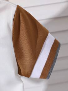 SHEIN Playful Pals Baby Boy Knitted Polo Tops. It's Suitable For Wearing When Going On Outings, Attending School, Or At Parties.Tops Summer - Brown - View 3