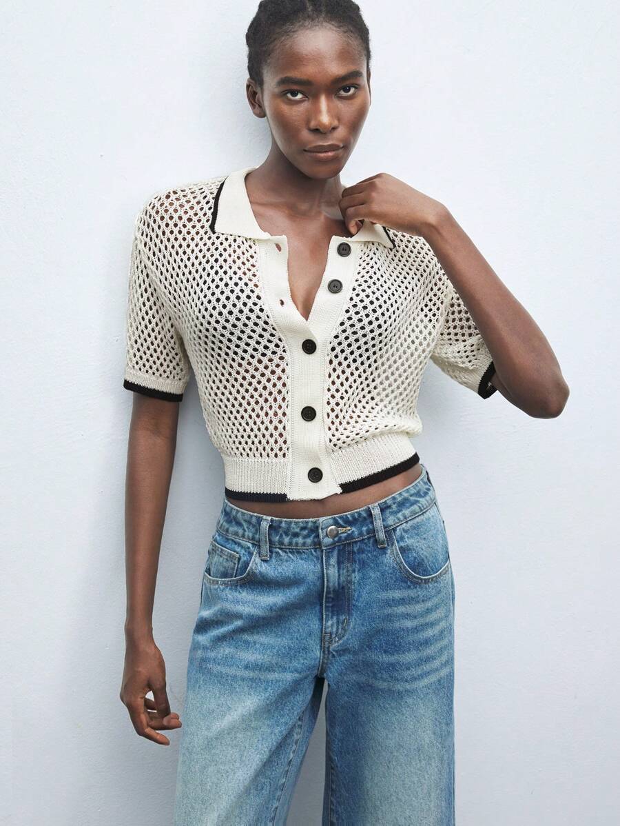 Maija 常规宽松落肩圆领针织开衫 - 白色 - 查看 1