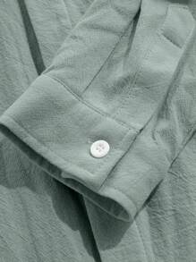 Manfinity Homme Men Casual Button-Up Collar Long Sleeve Shirt, Old Money Style, Fall - Green - View 3