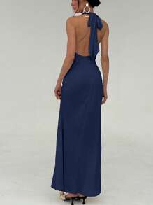 Aloruh Vestido de dama minimalista de cuello alto ajustado con forma de H sin espalda para ir al trabajo