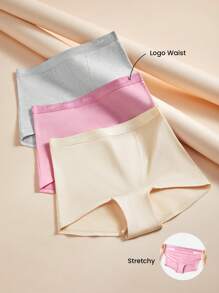 LUVLETTE 3 条装女士内裤，舒适透气基本款棉质徽标高腰平角内裤，女士平角内衣可作为外套，也适合少女和儿童