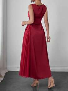 Modelyn Sleeveless Women's Dress With Draped Neck, Side Pleats And Drawstring, Spring/Summer