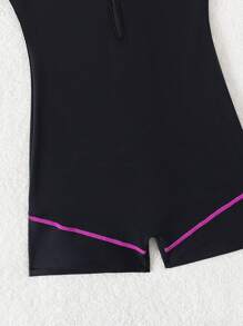 Mono deportivo casual de mujer con cuello redondo y cremallera, tipo traje de neopreno, color negro - Negro - Ver 6