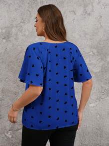 SHEIN Clasi Camisa de manga raglán con estampado de corazones, talla grande, de verano - azul real - Ver 2