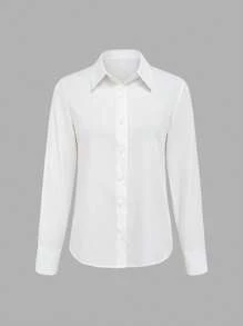 EMERY ROSE 女式纯色前扣长袖基本款休闲上衣 - 白色 - 查看 3