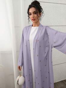 Yasmyna 女士优雅碎花喇叭袖阿拉伯长袍 - 紫色 - 查看 3