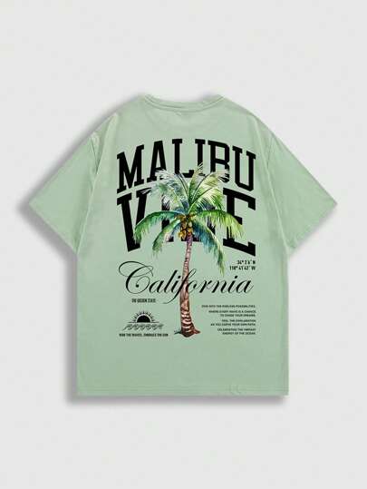 Street Life Men's Palm Tree Printed Round Neck Casual Short Sleeve T-Shirt, Summer