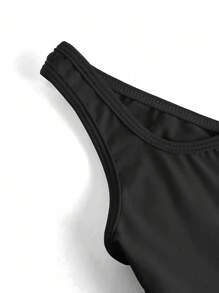 Vestido mono sin mangas con diseño de cruce hueco y leggings para niñas jóvenes - Negro - Ver 4