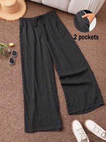 SHEIN Frenchy Pantalon élégant pour femmes de grande taille, style printemps-été, décontracté mais chic, pour le bureau, la plage, la Saint-Valentin. Pantalon de poche, pantalon de vacances à la plage, violet, pour étudiantes, pantalon d'été pour la Saint-Valentin