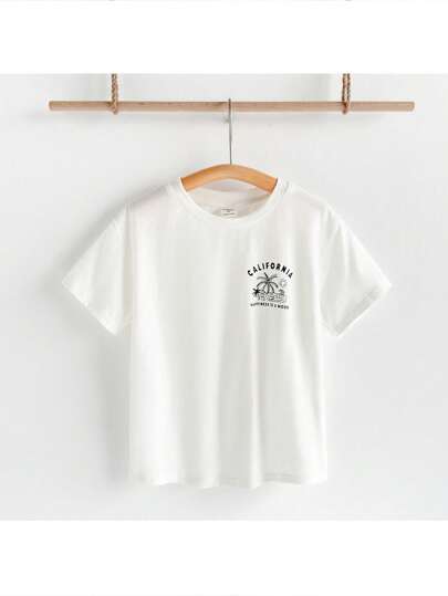 Loomiva 男童纯色椰子树图案短袖圆领宽松T恤，休闲风格