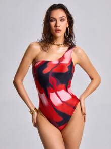 Swim EVENT 2025年新款热销女士扎染印花单肩连体泳衣/前卫女士泳装/度假沙滩装/泳池装 - 彩色 - 查看 3