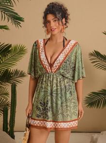Travachic Plus Size Women Palm Tree Print Batwing Short Sleeve Coverup Dress, Vacation Style Women Summer Clothing Summer Clothes Women Short Dresses Summer Women Summer Shirts Women Summer Sets Beach Outfits For Woman Swim Suit Plus Size Beach Cover Up Women Summer Outfits For Women Vacation 4th Of July Country Concert Outfit Boho Vacation Outfits Teacher Outfits For Women Country Outfits Women Beach Clothes Club European Summer