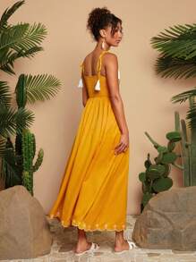 Travachic Vestido largo liso de unicolor tipo slip de punto para mujer - Amarillo - Ver 2