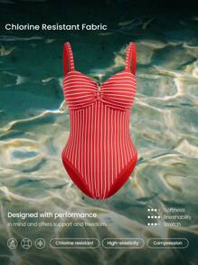 GLOWMODE Inner Glow Quick Dry Chlorine Resistant Balconette Neck High Leg Cut Medium Coverage One Piece Swimsuit Swimming Beach Pool Vacation Resort Travel Summer Wear