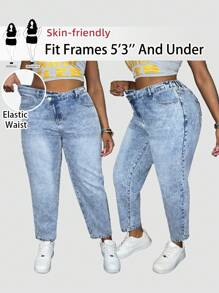 SHEIN PETITE CURVE Plus Size Women Navy Blue Asymmetrical Waistline Fitted Tapered Jeans Summer Vacation Cowgirl Western Wear Women Business Casual Woman Festival Airport Graduation Ibiza Beach Hawaii Concert Cruise Boho 2025 Mom Jeans Flowy Pants Suitable For Daily Wear 4th Of July Women - Blue - View 7