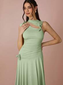 Enchnt Women's Solid Color Simple Sleeveless Dress - Mint Green - View 2