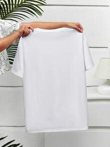 Women's Casual Floral & Butterfly Print Round Neck White T-Shirt, Summer - White - View 2