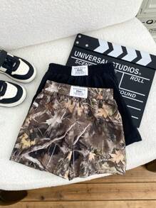 SHEIN 2pcs Kids Boys Casual Camo Shorts & T-Shirt Set, Comfortable, Versatile Black Cargo Shorts, Suitable For Daily Wear, School, Outdoor, Sports, Spring/Summer/Fall - Multicolor - View 5