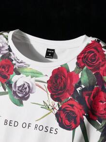 Manfinity BRENVOR 男士花卉和字母圖案T恤 - 白色 - 查看 4