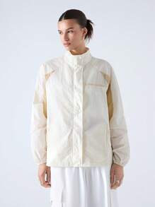 LYSMO 2025 New Arrival Spring-Summer Women's Neutral Style Light Yellow Patchwork Thin Semi-Sheer Windproof Functional Jacket, Functional, Outdoor Sports, Sporty Casual