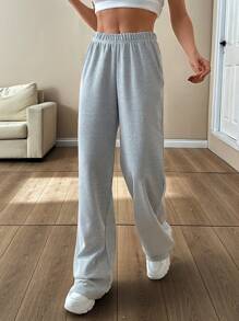 RueChic ELASTICAL WAIST TEXTURED LONG STRAIGHT LEG PANT - Grey - View 4