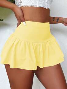 Zolique SXY Flipped Waist Pleated Cake Skort For Women's Age Reducing Playful Basic Skirt,Ultra Short Skort, Summer Shorts,Street,Sporty