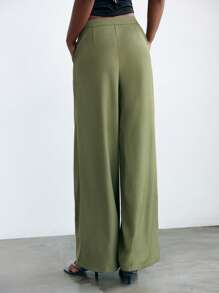Maija Solid Wide Leg Suit Pants - Army Green - View 4
