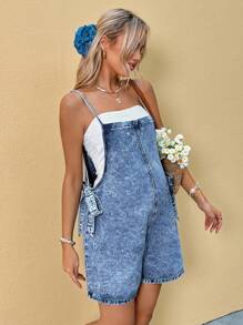 SHEIN Maternity Blue Denim Overalls With Straps And Jumpsuit,Summer Tops / Summer Outfits For Women / Summer Clothes Mother's Day,4th Of July,Beach Outfits For Woman,Blue,Beach Outfits For Maternity,Summer/Summer Outfits For Women, Suitable For Parties, Holidays, Dates, Valentine's Day, Afternoon Tea, Suitable For Summer,Spring Summer Vacation Beach Outfits Fashion Outfits,Mother Day/Mom/Mother/ Mommy/Mother's Day/Mama/Mum/Mother's Day Gift ﻿ - Blue - View 4