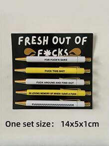 5pcs/Set Funny Ballpoint Pen Set - 1.0mm Tip, Black Ink, With Vibrant Quotes & Profanity Designs, Unique Office Gifts For Coworkers, Personalized Daily Writing Ballpoint Pen Set With Humorous Quotes, Personalized Ballpoint Pen Set Back To School