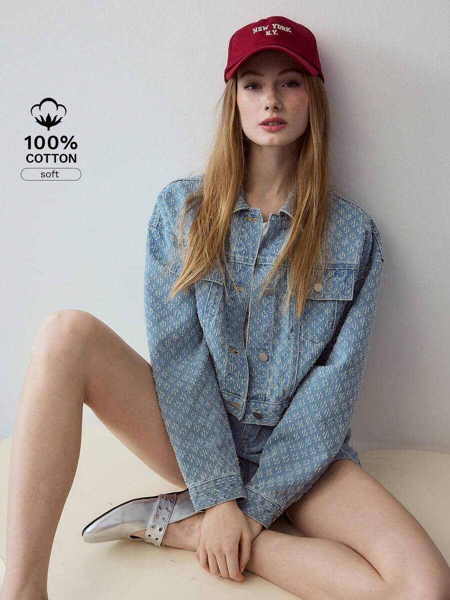 MOTF STUDIO TEXTURED SINGLE BREASTED DENIM JACKET