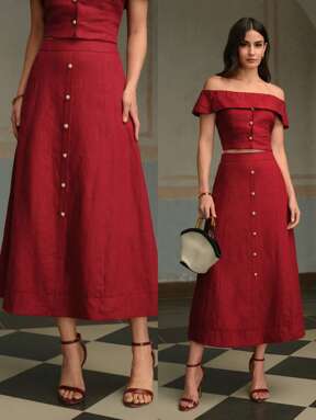 ZEYLAH Women's 100%Linen Elegant Front Button A-Line Skirt, Summer Skirt