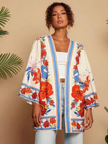 Travachic 梭织印花七分袖宽松女式衬衫，度假风格，梭织图案印花，休闲夏日度假女装，波西米亚海滩度假，波西米亚风，乡村音乐会，节日庆典，海滩，夏季，复古风女装，毕业典礼 - 彩色 - 查看 6