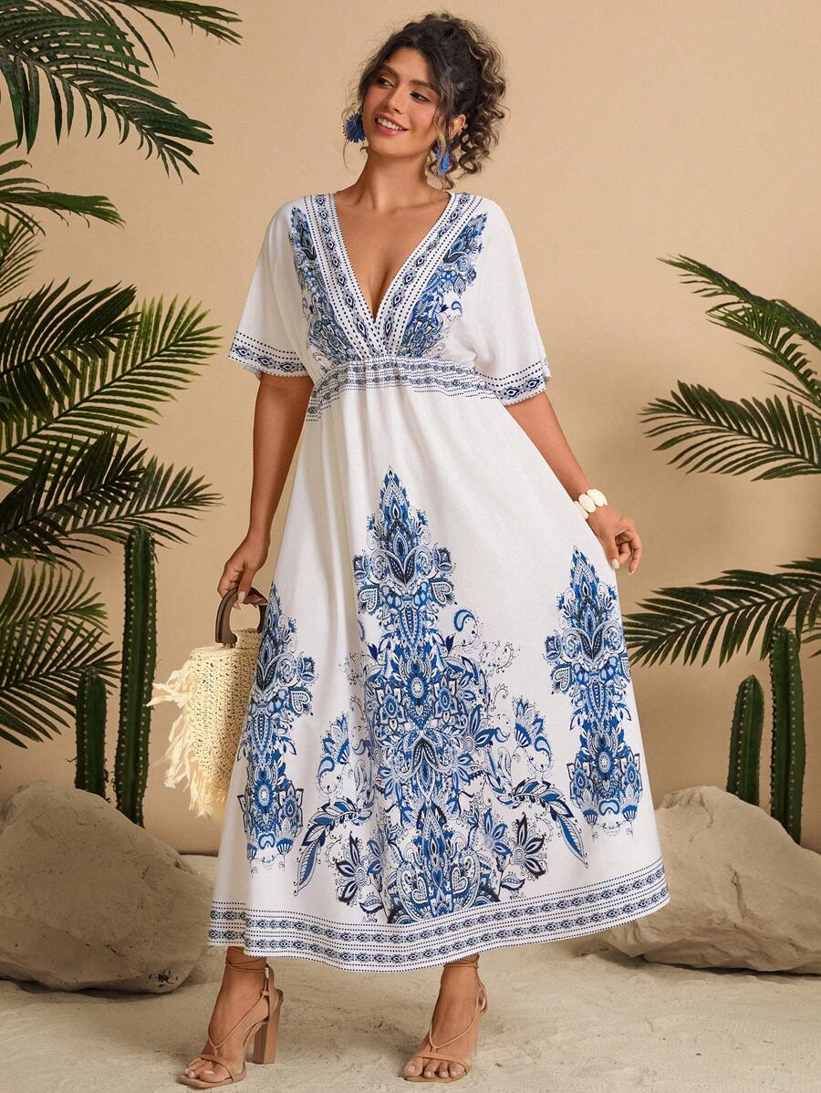 SHEIN VCAY Plus Size Women Printed V-Neck Short Sleeve Waist Tie A-Line Dress, Summer Resort Beach Outfits For Woman Beach Vacation Outfits Airport Outfit Women Holiday Outfits Summer Outfits Boho Chic Boho Style Women Clothing Brunch Outfits For Women Beach Vacation Outfits City Break Outfits Western Clothes For Women Western Wear Women Plus European Summer Island Vacation Outfits Honeymoon Outfits Woman Old MoneyMiami Outfits Saint-Tropez Outfits Tulum Outfits South Beach Outfits Santorini Greece Outfits Amalfi Coast Outfits Ibiza Outfits Island Girl Plus Women Dresses Elegant Gown Women Summer Clothing Women Dresses Birthday Work Summer Dresses