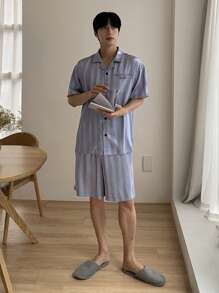 DAZY 1 Bộ đồ ngủ sọc xám trơn mùa hè cho nam - Xám - Xem 4